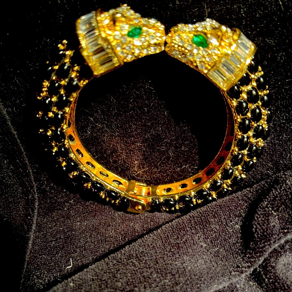 Leopard gold, black, and rhinestone bracelet